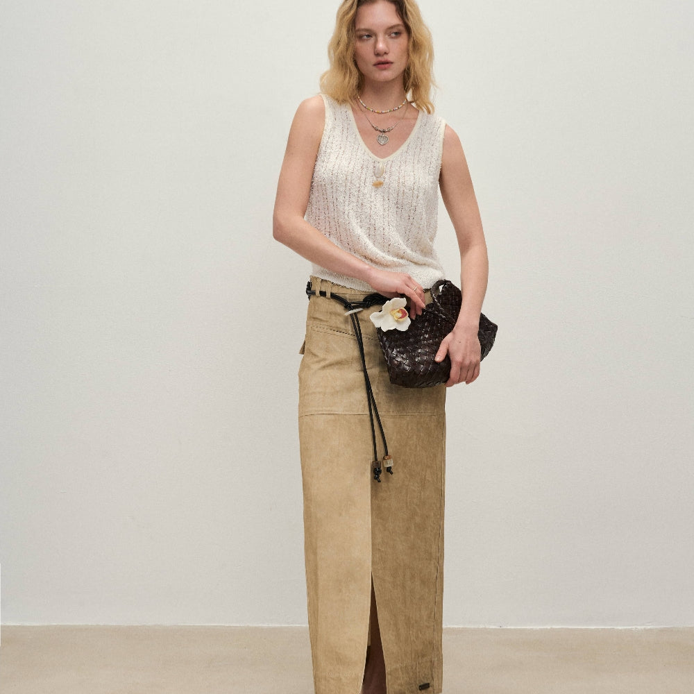 Dpercent丨South France holiday style hollow woven U-neck woolen vest