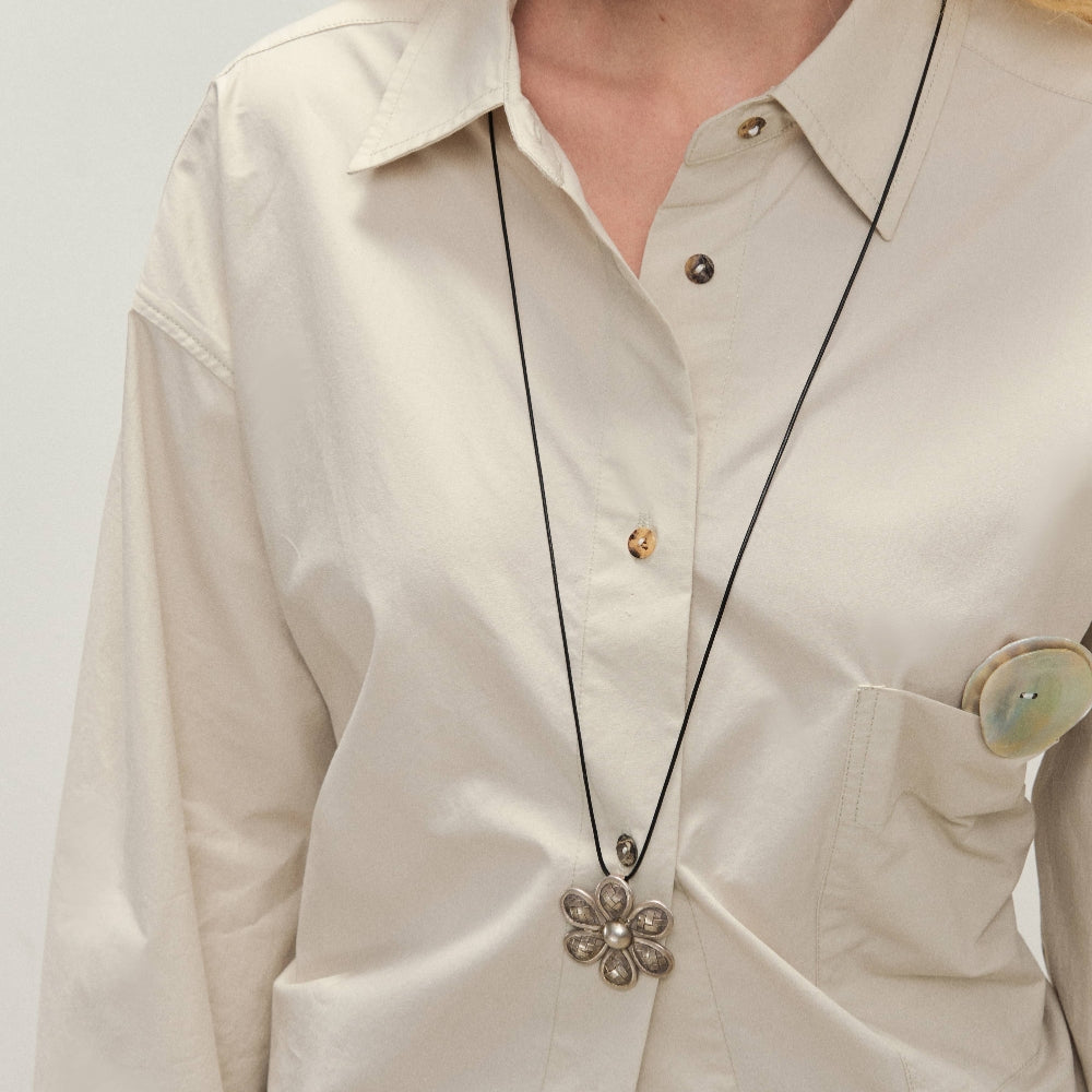 Dpercent丨Button loose shirt apricot gray small lapel jacket top