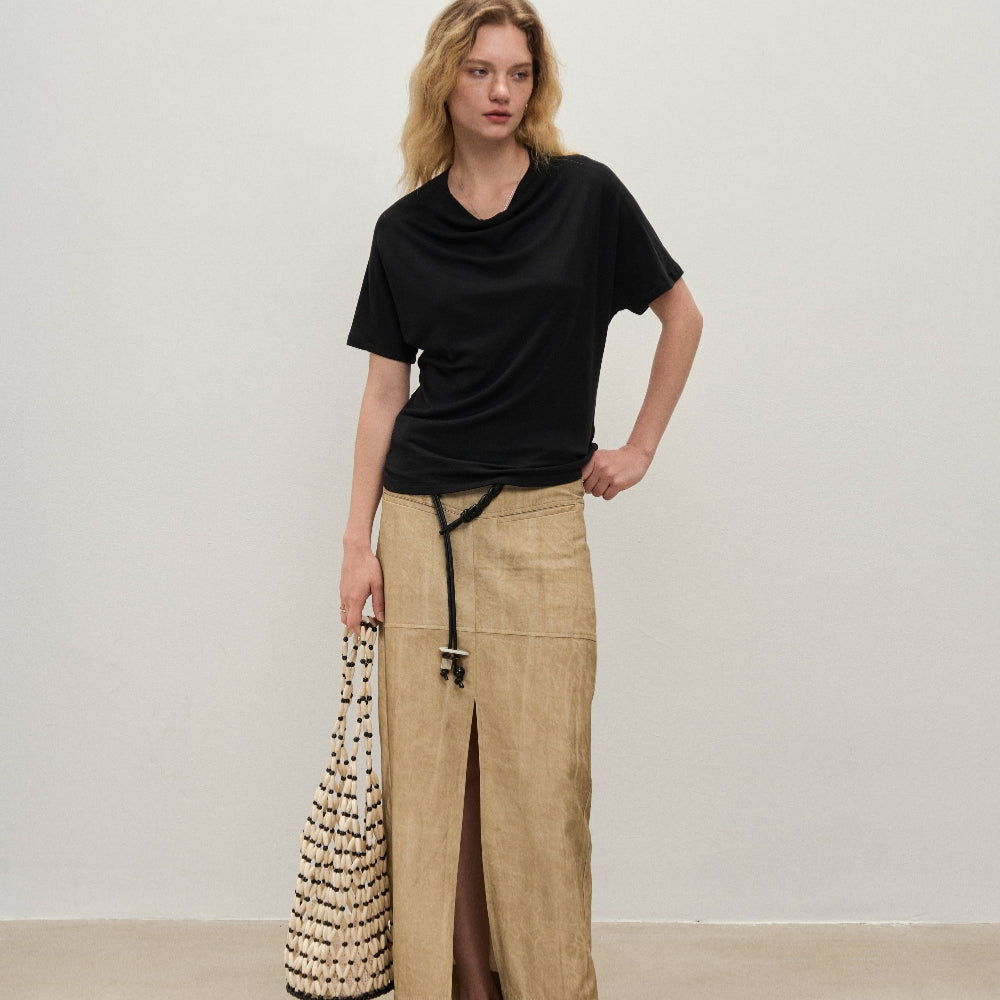 Dpercent丨Tencel light raglan sleeves/slanted shoulder short sleeve T-shirt