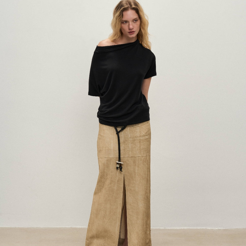Dpercent丨Tencel light raglan sleeves/slanted shoulder short sleeve T-shirt
