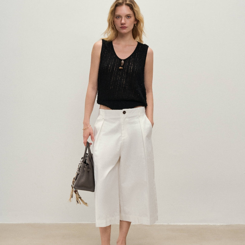 Dpercent丨South France holiday style hollow woven U-neck woolen vest