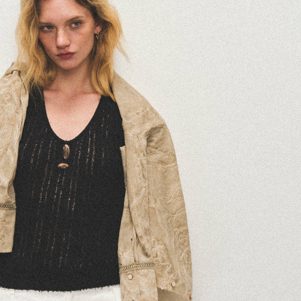Dpercent丨South France holiday style hollow woven U-neck woolen vest