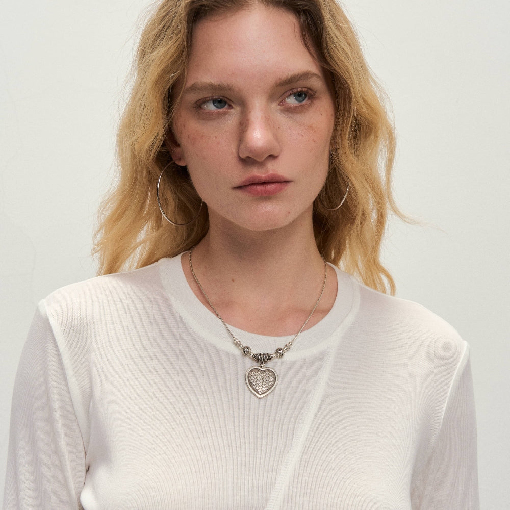 Dpercent丨925 heavy silver woven heart-shaped pendant necklace