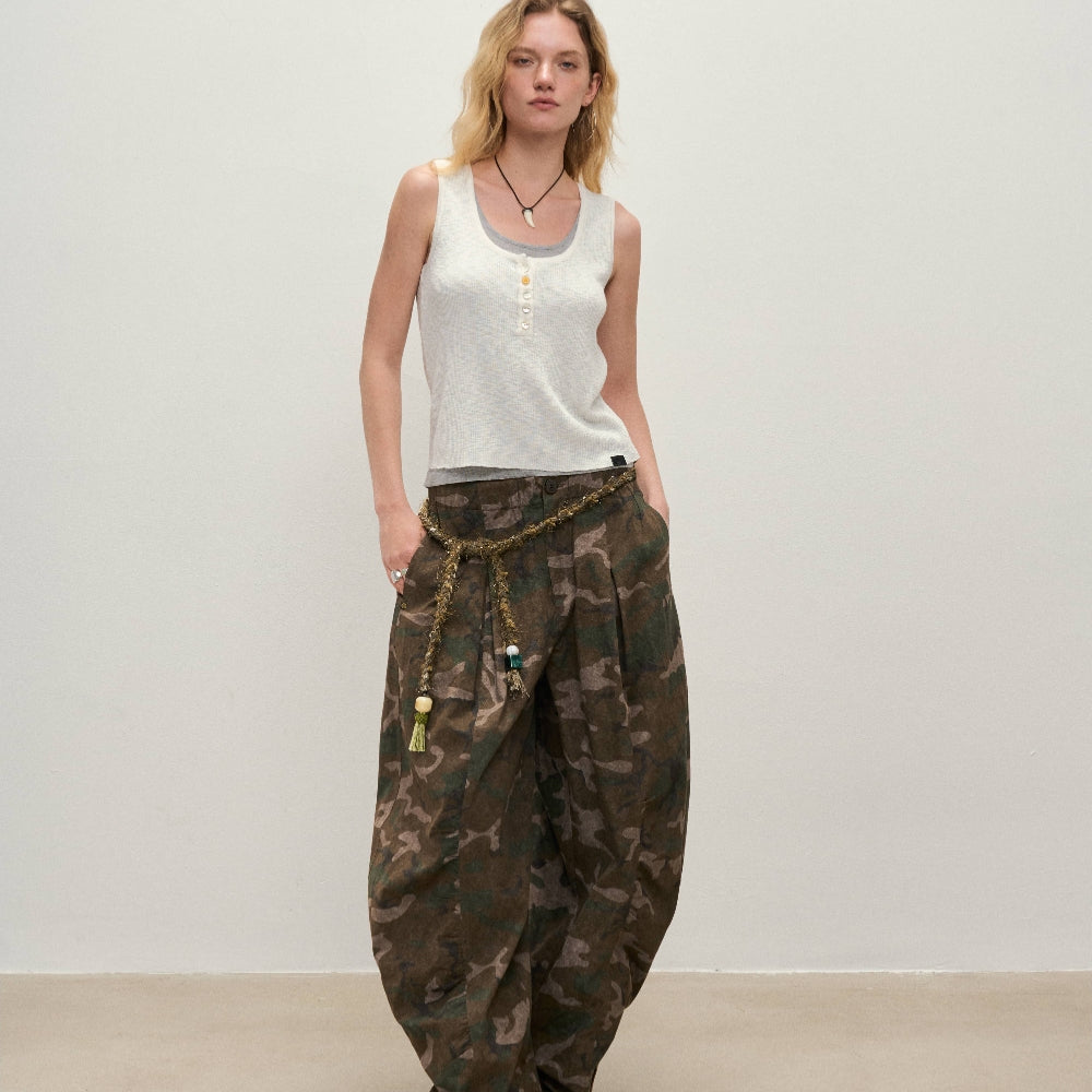 Dpercent丨Camouflage wide-leg pants