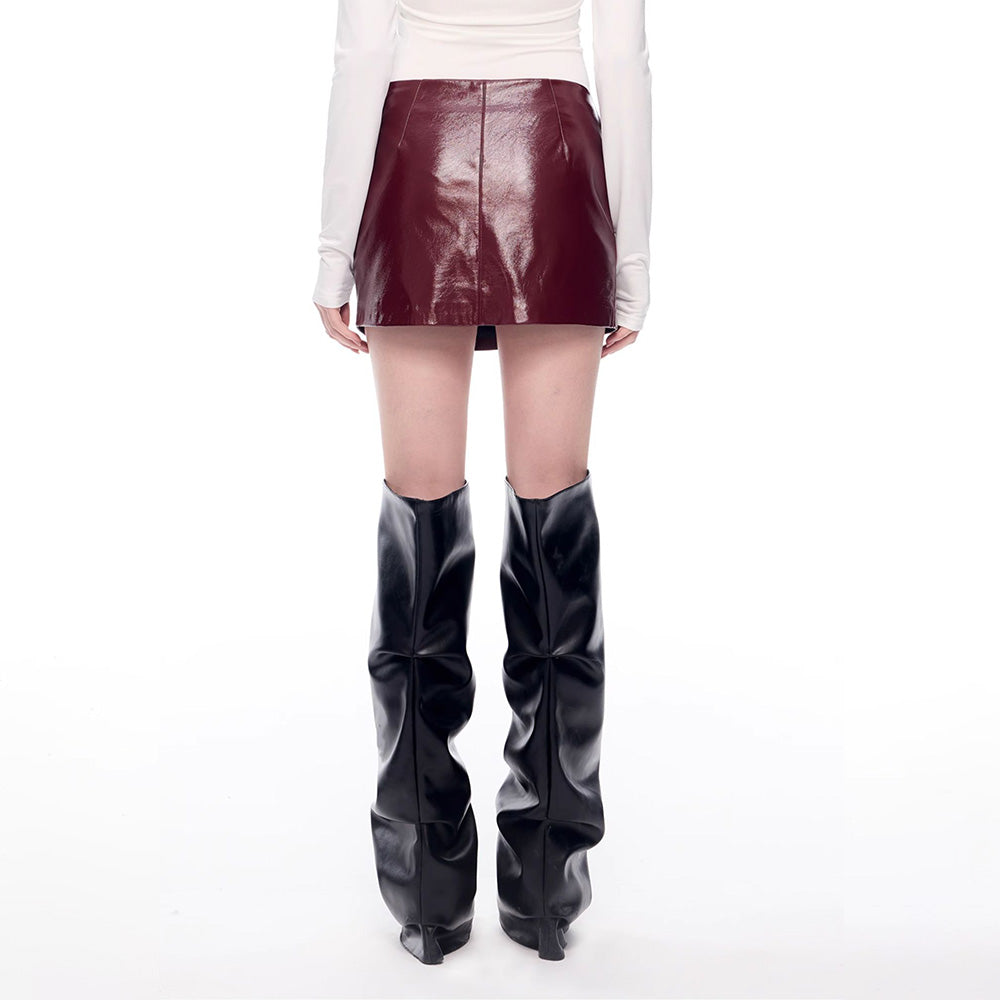 CNLEEWEI Leather Mini Skirt