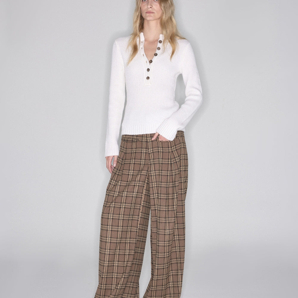 SANFRONTIERES Plaid Wide-Leg Pants