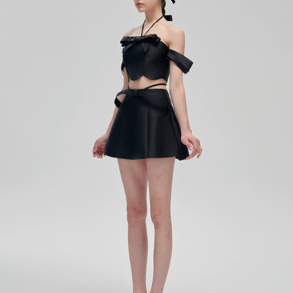 FA SOGNO Black Bow Dress Set