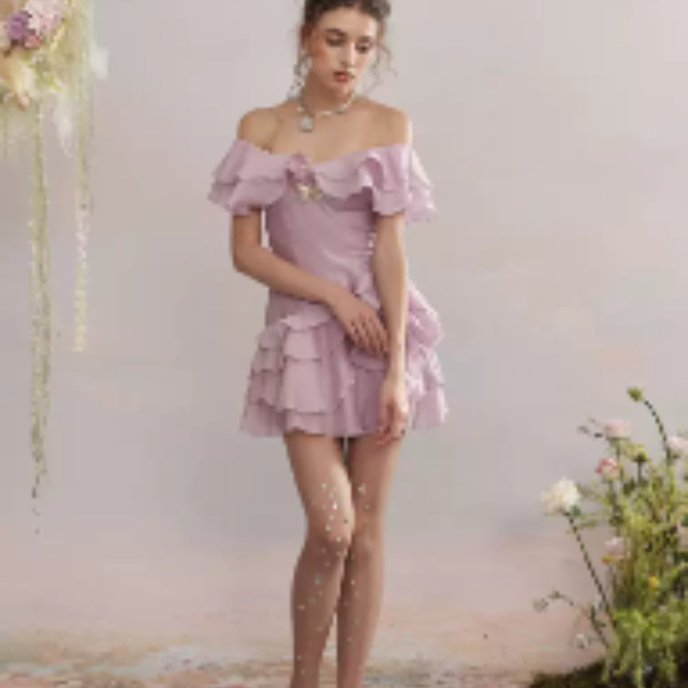 ARTE PURA Beige/Purple V-Neck Dress