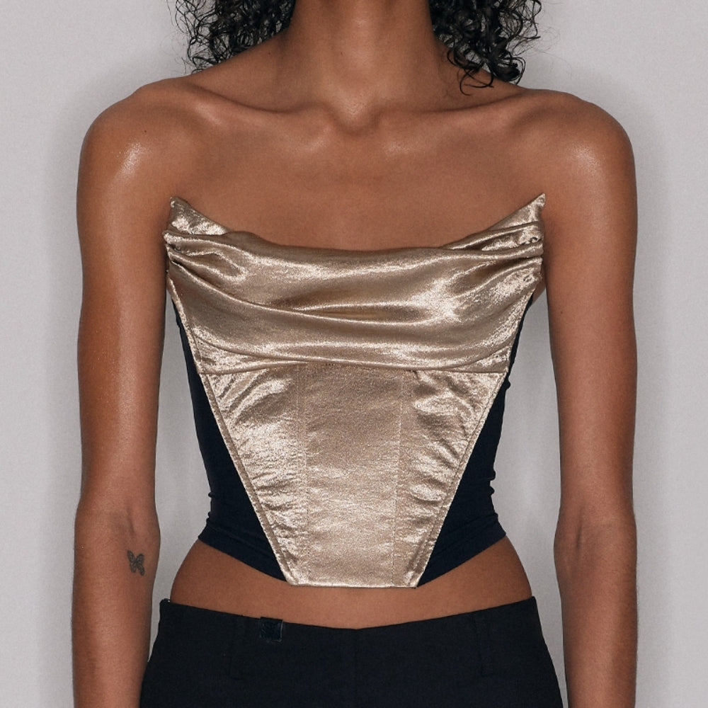 SANFRONTIERES Gold Corset Top