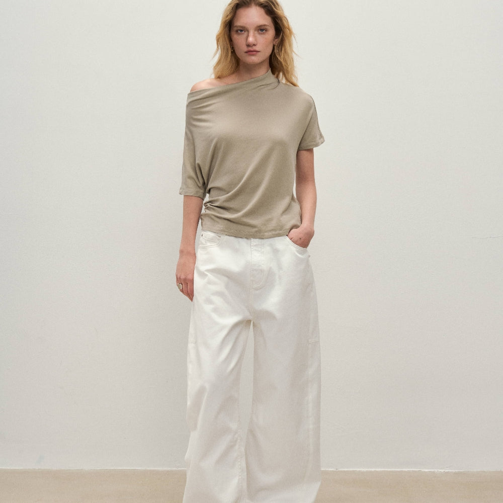 Dpercent丨Tencel light raglan sleeves/slanted shoulder short sleeve T-shirt