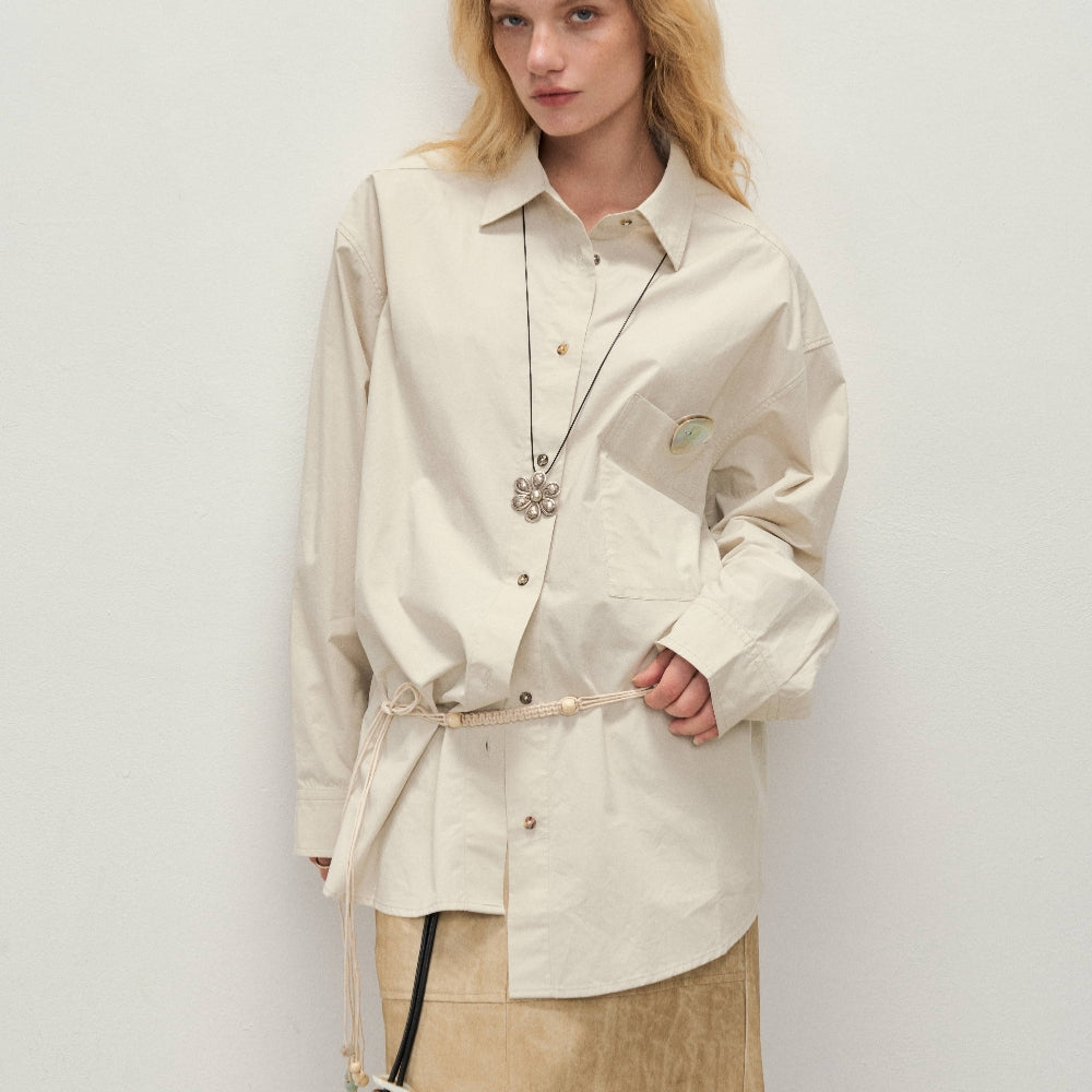 Dpercent丨Button loose shirt apricot gray small lapel jacket top