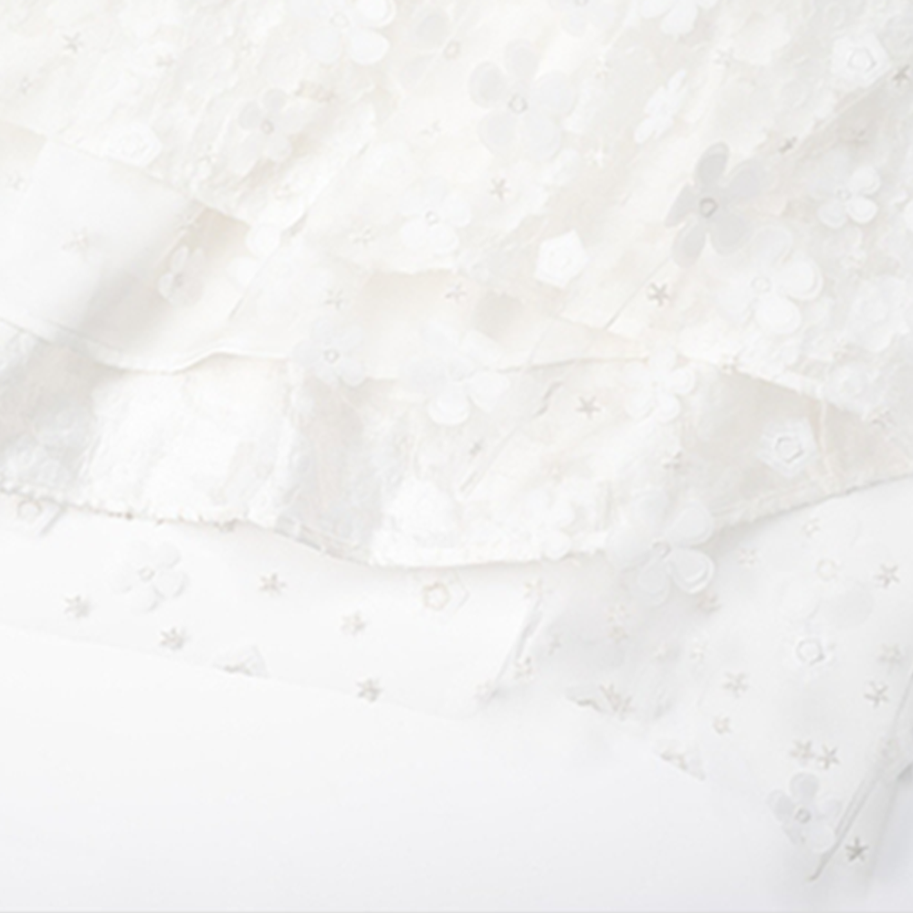 Three Quarters White 3D Cut Flower Strapless Dress