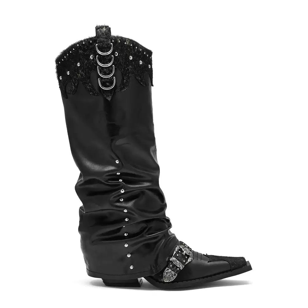 ARCADIAGYAL Black/Gold Western Boots