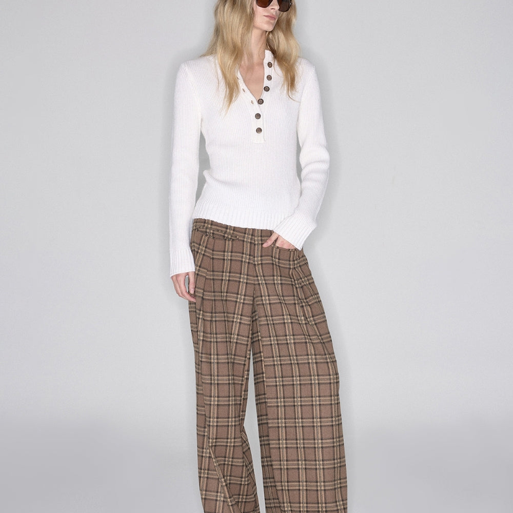 SANFRONTIERES Plaid Wide-Leg Pants
