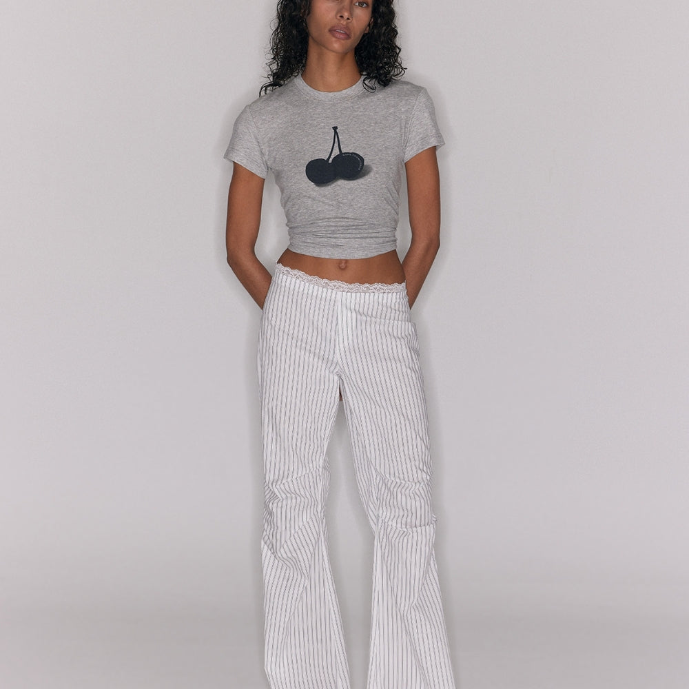 SANFRONTIERES Lace-Stripe Pants
