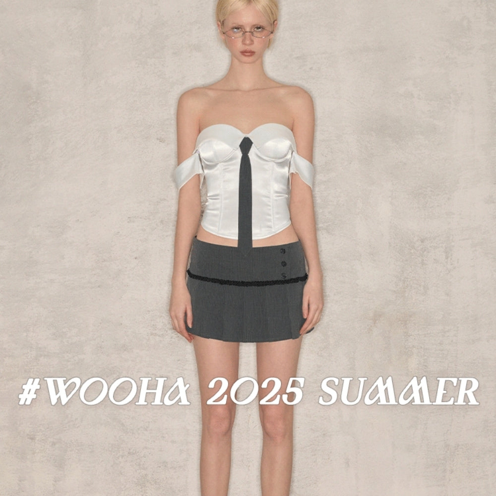 WOOHA White Satin Fitted Top