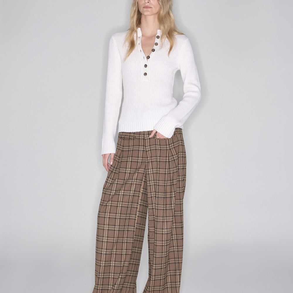 SANFRONTIERES Plaid Wide-Leg Pants