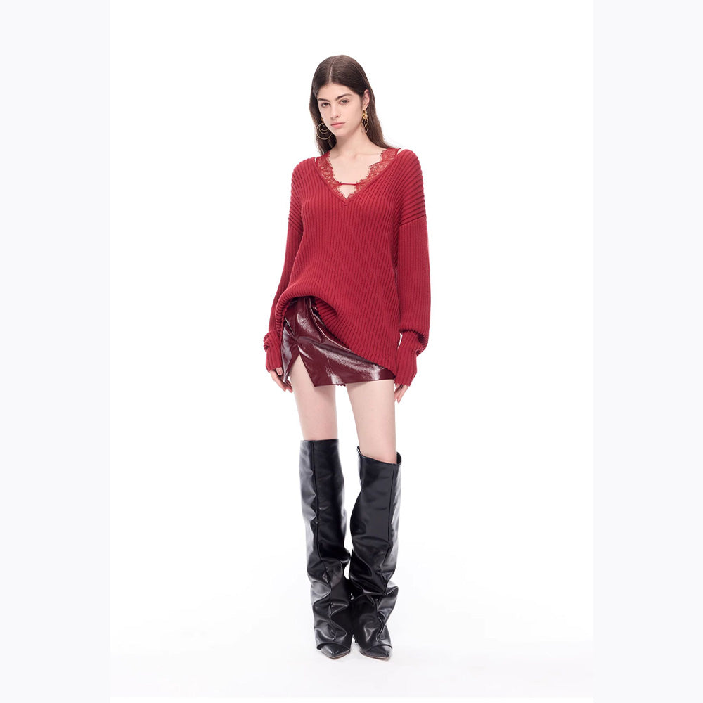 CNLEEWEI V-Neck Knit Top