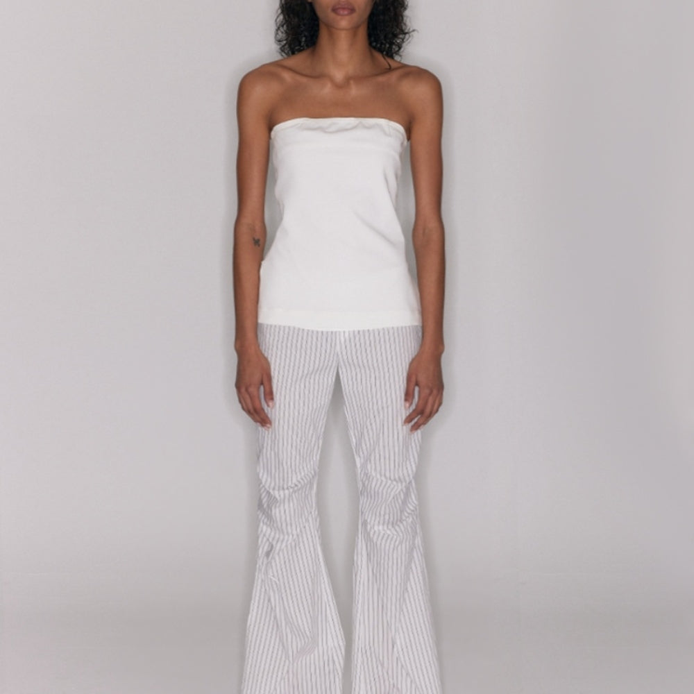 SANFRONTIERES Lace-Stripe Pants