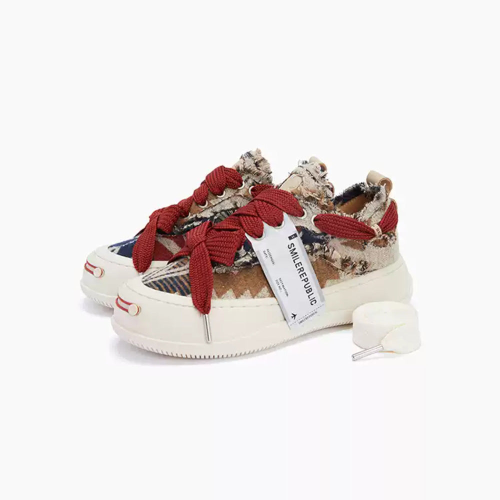 SMILEREPULIC traditional low top open smile canvas shoes red