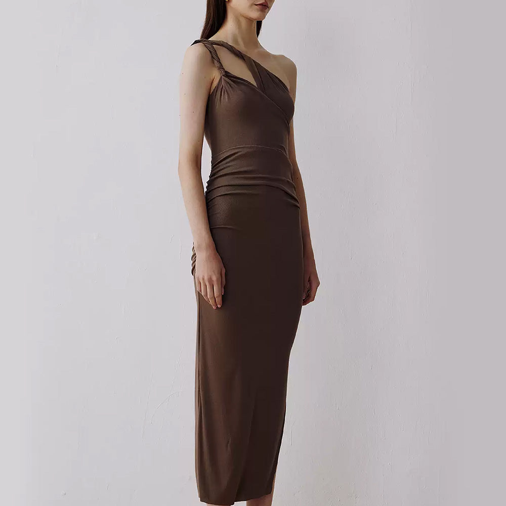 SIJIASUDIO Brown Asymmetrical Dress