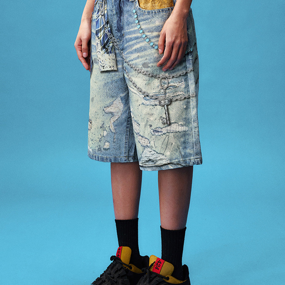 YADcrew Plaid Denim Shorts