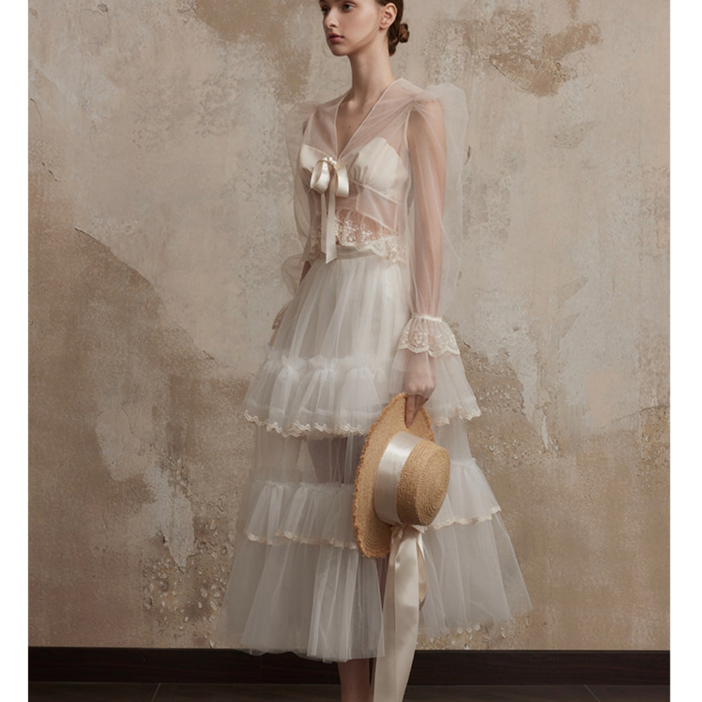 FA SOGNO White Tiered Gown