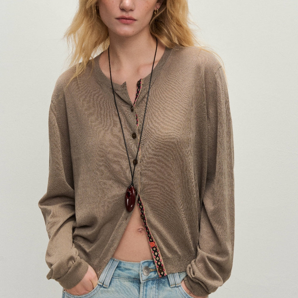 Dpercent丨Knitted straw-colored cool sunscreen long-sleeved cardigan