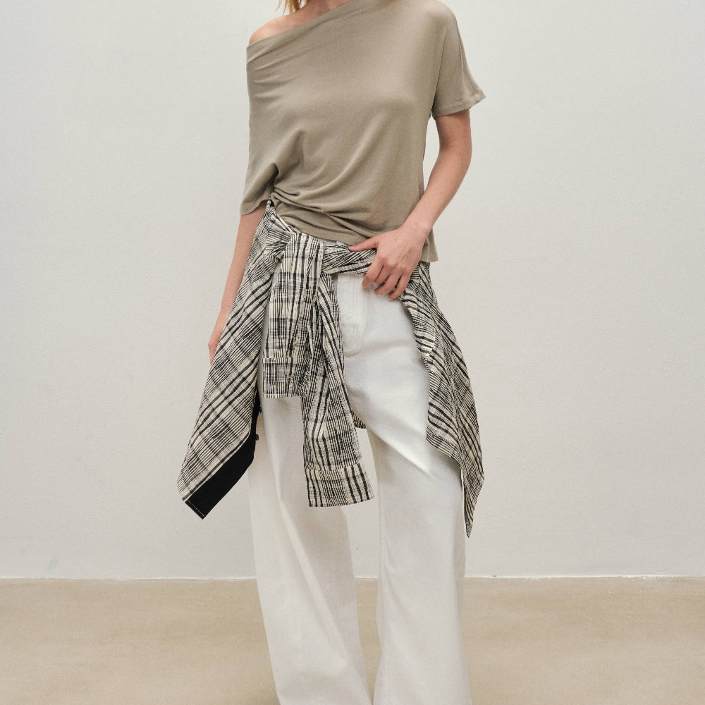 Dpercent丨Tencel light raglan sleeves/slanted shoulder short sleeve T-shirt