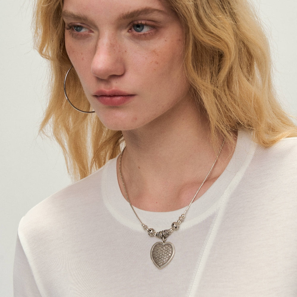 Dpercent丨925 heavy silver woven heart-shaped pendant necklace