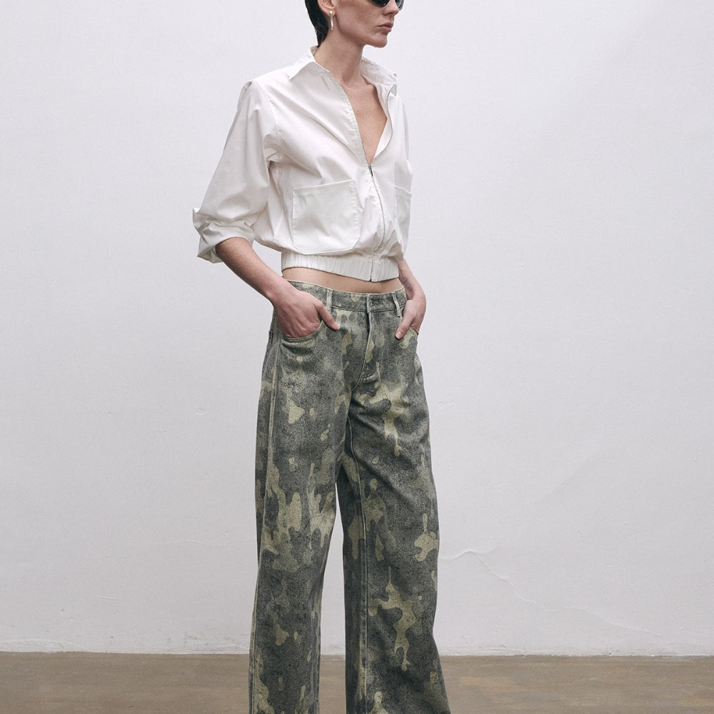 SANFRONTIERES Hand-Painted Camo Jeans