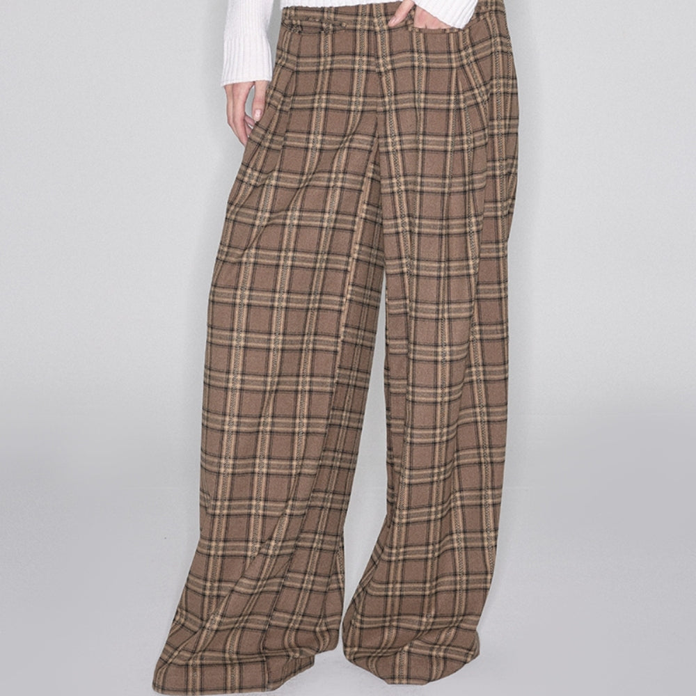 SANFRONTIERES Plaid Wide-Leg Pants