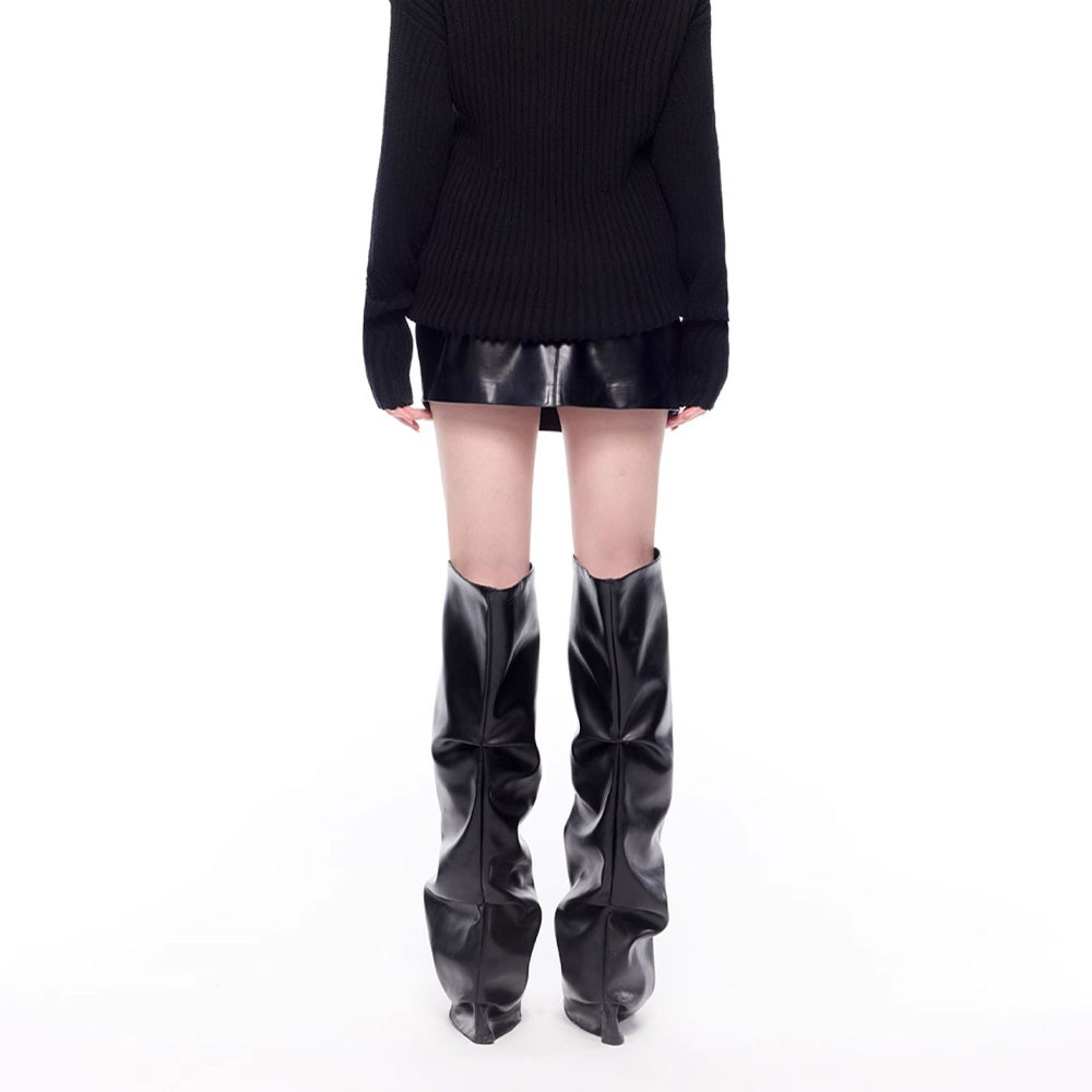 CNLEEWEI Leather Mini Skirt