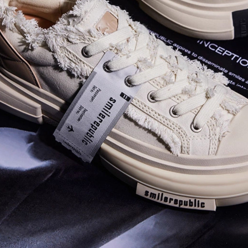 SMILEREPULIC 70s Classic White Low-Top Platform Canvas Shoes