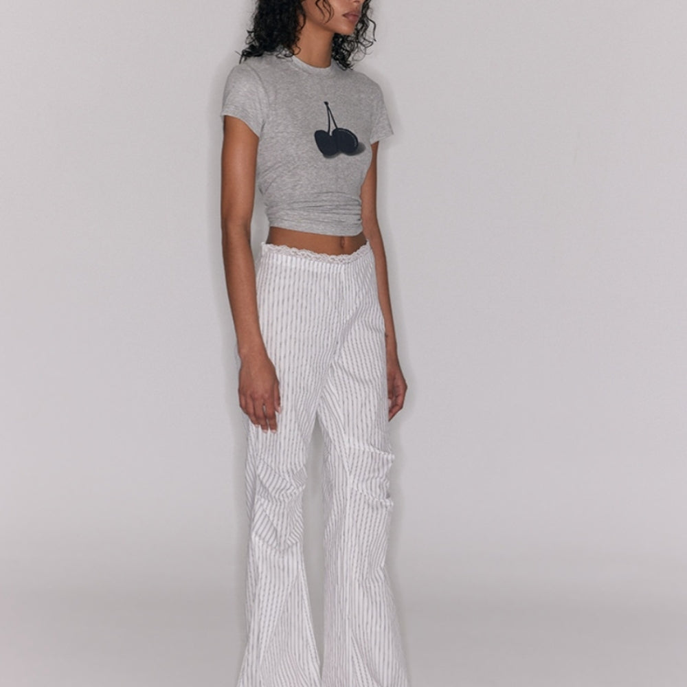 SANFRONTIERES Lace-Stripe Pants