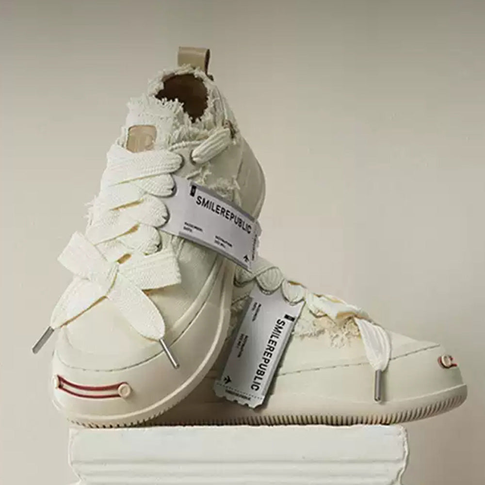 SMILEREPULIC classic white low top open smile canvas shoes