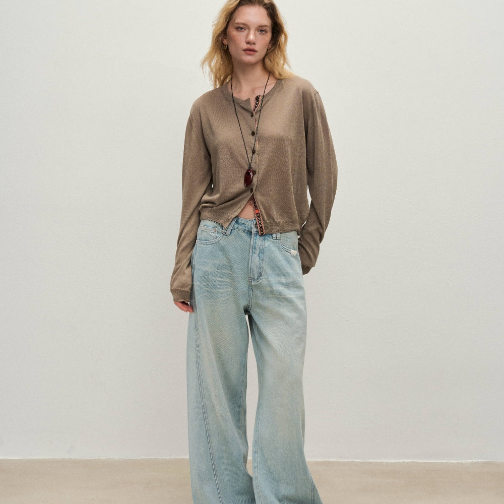 Dpercent丨Knitted straw-colored cool sunscreen long-sleeved cardigan