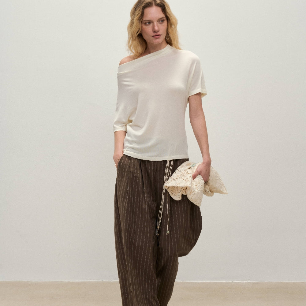 Dpercent丨Tencel light raglan sleeves/slanted shoulder short sleeve T-shirt