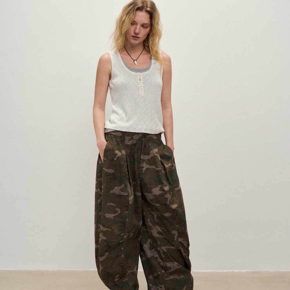 Dpercent丨Camouflage wide-leg pants