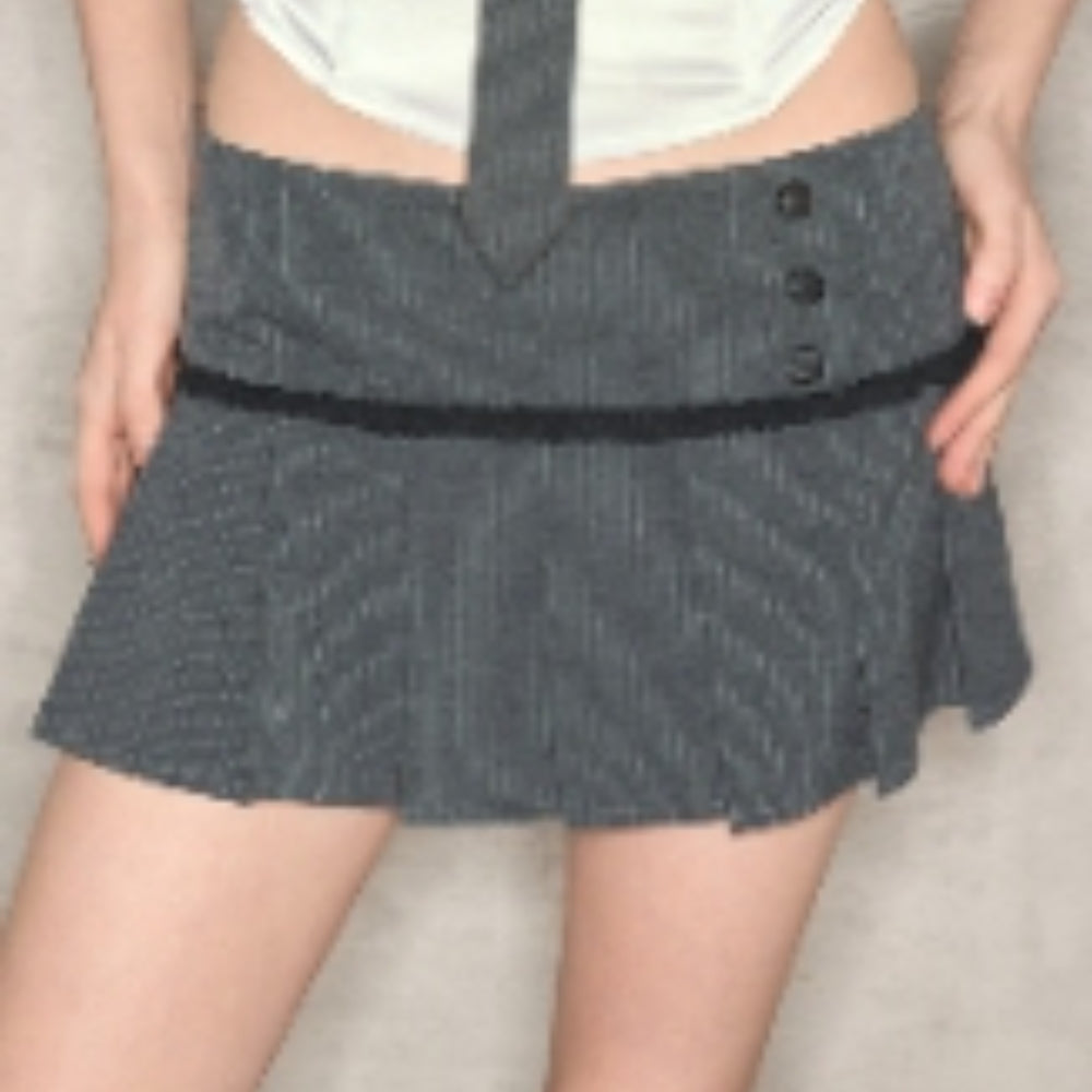 WOOHA Striped Pleated Skirt