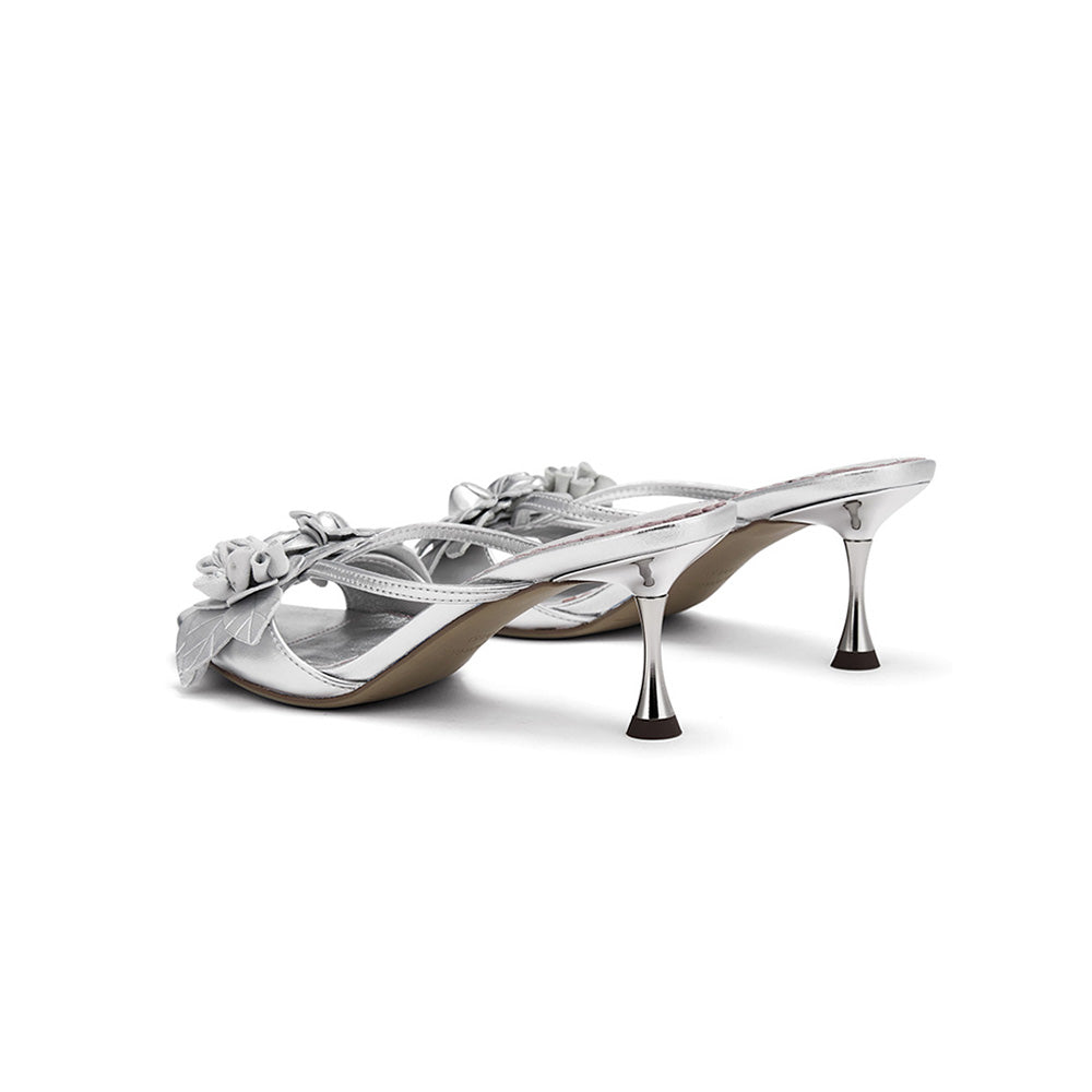 ARCADIAGYAL Silver Flower Heels