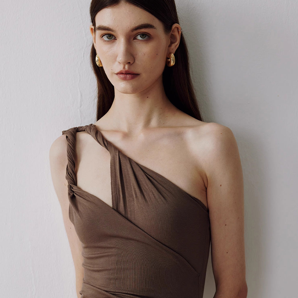 SIJIASUDIO Brown Asymmetrical Dress