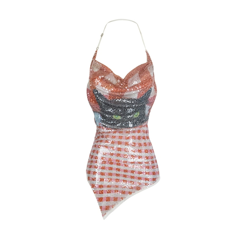 WOOHA Sequin Cowl Neck Top
