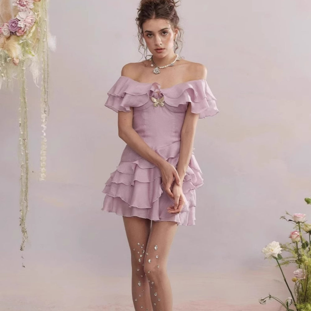 ARTE PURA Beige/Purple V-Neck Dress