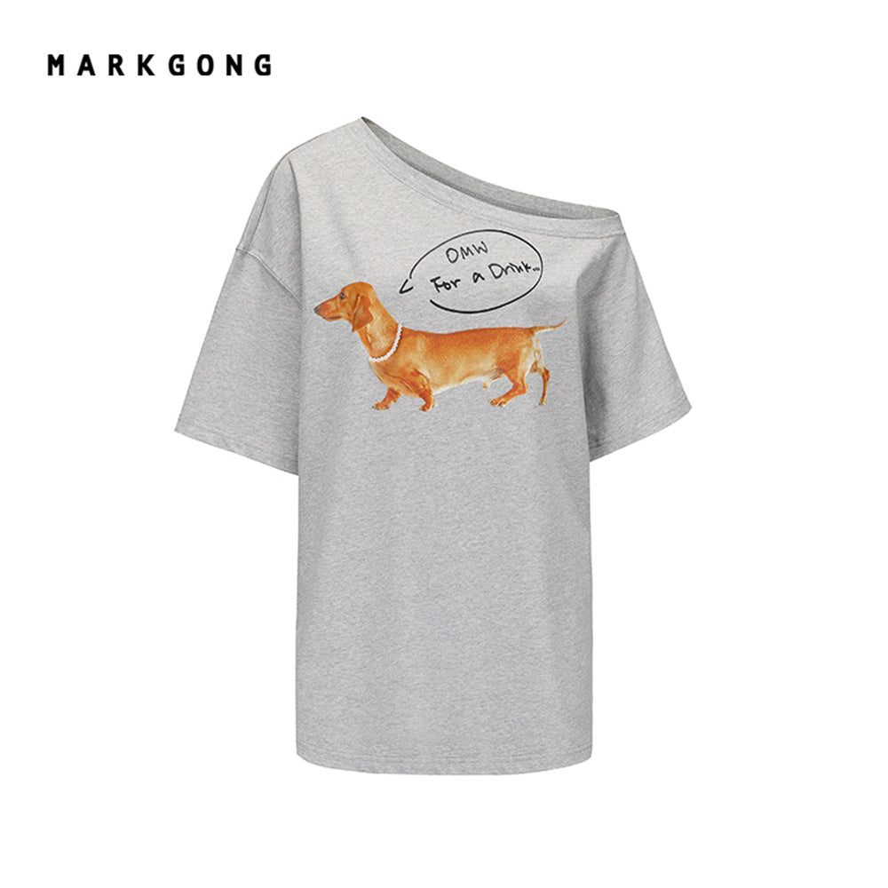 MARKGONG Dog Print Off-Shoulder Tee