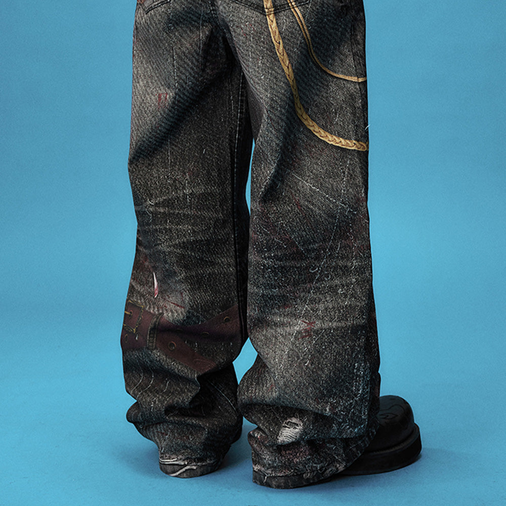 YADcrew Sword Print Jeans