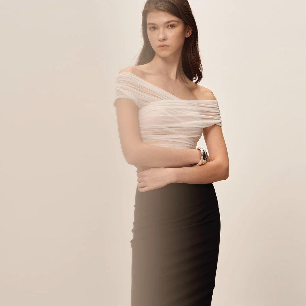 SIJIASUDIO Off-Shoulder Mesh Top