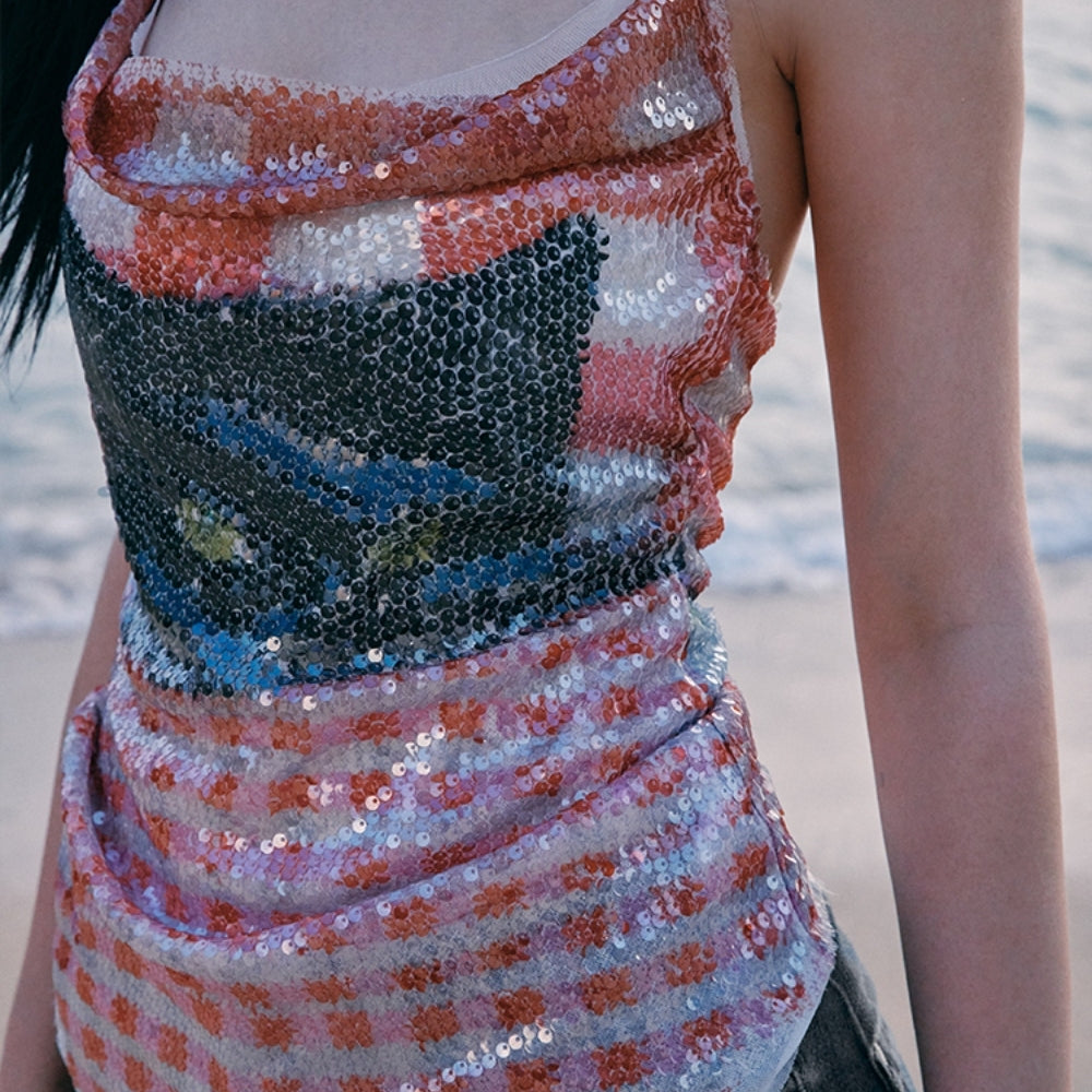 WOOHA Sequin Cowl Neck Top