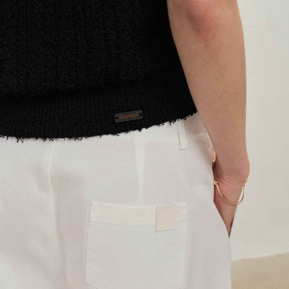 Dpercent丨Imported PIMA cotton pleated waist-style white loose-fitting cropped shorts
