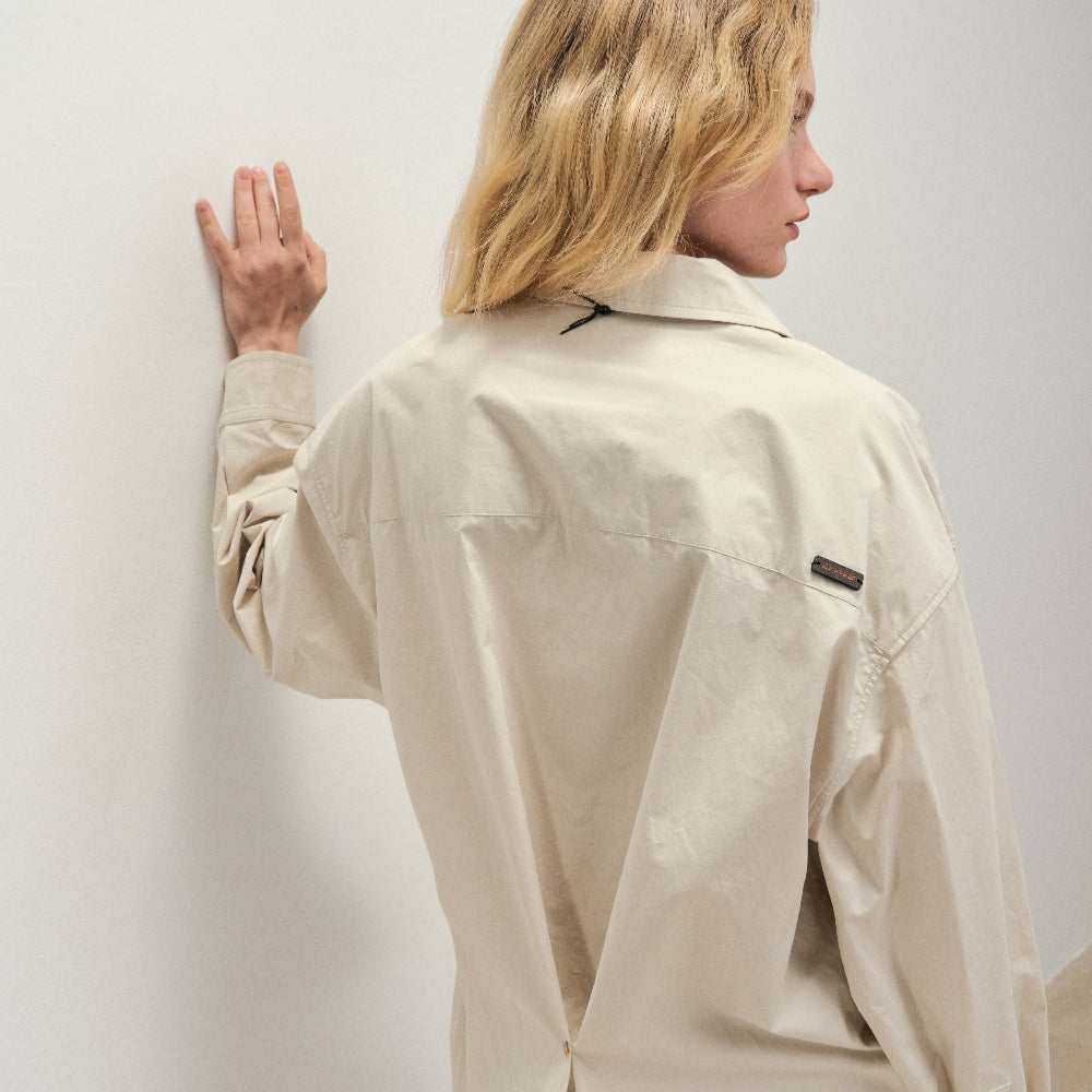 Dpercent丨Button loose shirt apricot gray small lapel jacket top